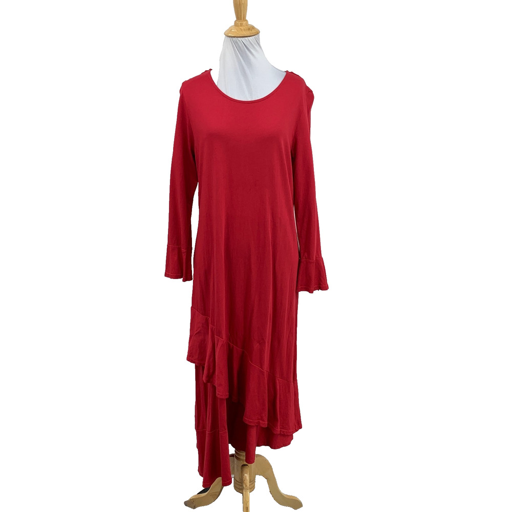 Soft Surroundings Dress Womens M Medium Cardinal Jersey Knit Asymmetrical Tiered